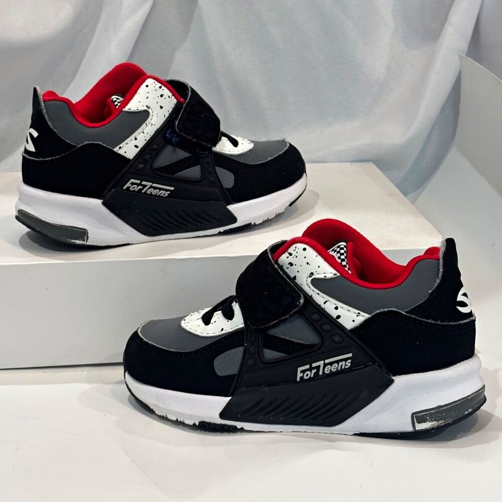 Kids For7eens Sneakers Size 11 Black Red Gray Hook & Loop Athletic Shoes